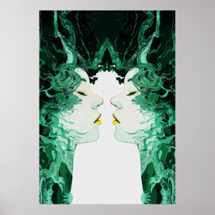 Poster Dualité Ethérée - Réflexion surréaliste miroir