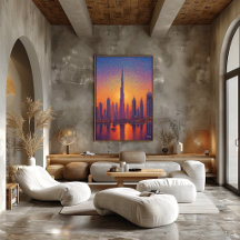 Dubaï Burj Khalifa Pointillisme Skyline Coucher de