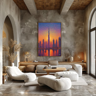 Poster Dubaï Burj Khalifa Pointillisme Skyline Coucher de