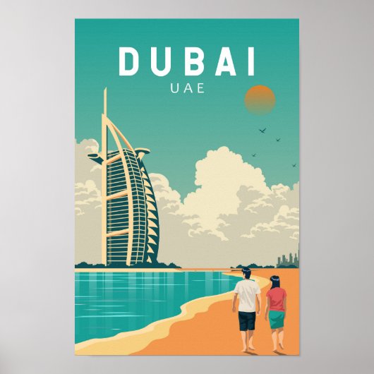 Poster Dubai Émirats Arabes Unis Retro Art Voyage (Devant)