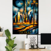 Poster Dubaï Futuristic Cubism - Modern Geometry Skyline (Bureau à domicile)