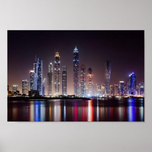 Poster - Dubai Silhouette bij Nacht