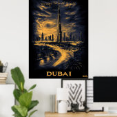 Poster Dubai Skyline - Charcoal Monochrome Art - Urban (Bureau à domicile)