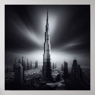 Poster Dubaï Skyline Majesty - Burj Khalifa en monochrome