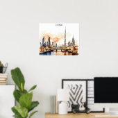Poster Dubaï UAE aquarelle colorée (Bureau à domicile)