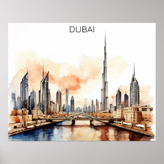 Poster Dubaï UAE aquarelle colorée (Devant)