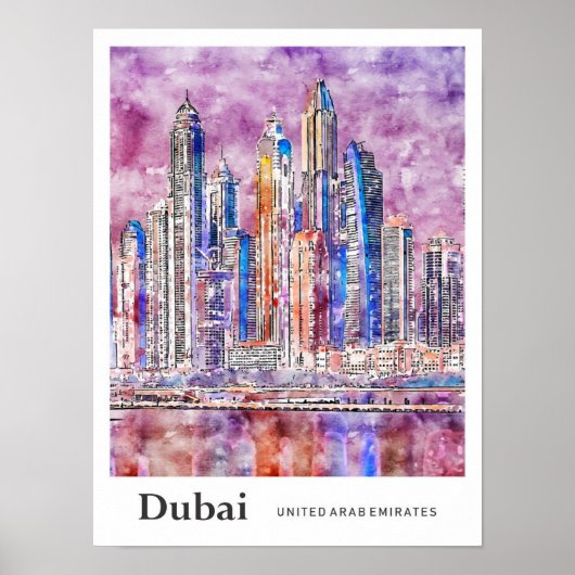 Poster Dubaï UAE Travel Aquarelle main tirée (Devant)