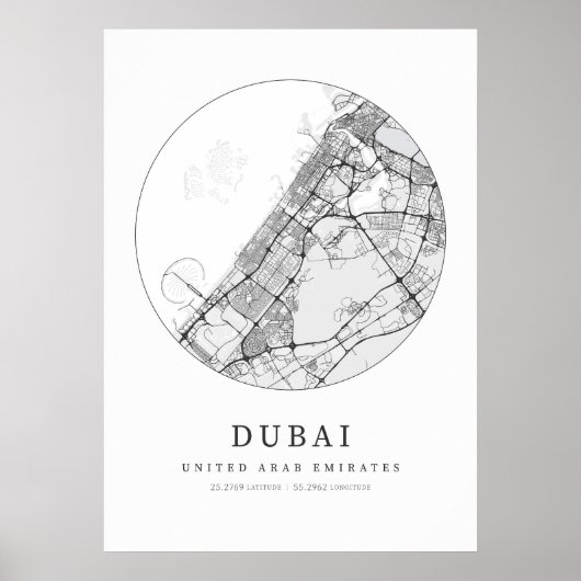Poster Dubaï United Arab Emirates Street Layout Map (Devant)