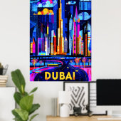 Poster Dubaï Vibrant Skyline - Géométrie Art Cityscape (Bureau à domicile)