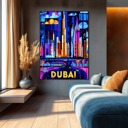 Poster Dubaï Vibrant Skyline - Géométrie Art Cityscape