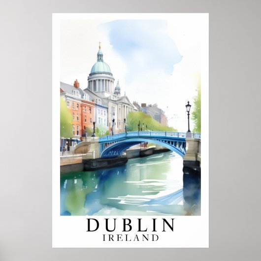 Poster Dublin Ireland Bridge Watercolor Art (Devant)
