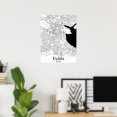 Poster Dublin Irlande Black and White Europe City Map (Bureau à domicile)
