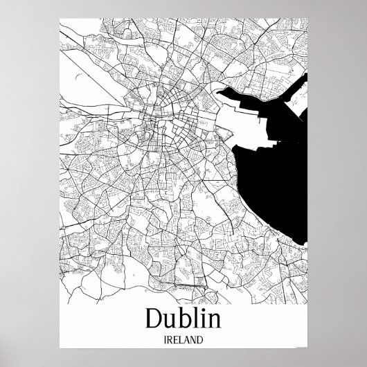 Poster Dublin Irlande Black and White Europe City Map (Devant)
