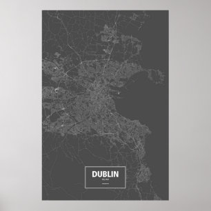 Poster Dublin, Irlande (blanche sur le noir)