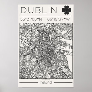 Poster Dublin Irlande Carte de la ville au charbon de boi