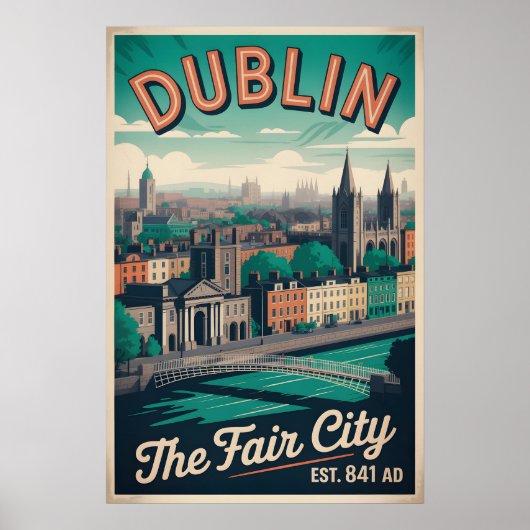 Poster Dublin Irlande Cité de Style Rétro Voyage (Devant)