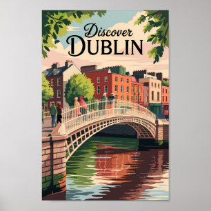 Poster Dublin Irlande Illustration Travel Art Vintage