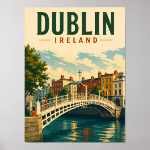 Poster Dublin Irlande Voyage Vintage Pont Ha'penny