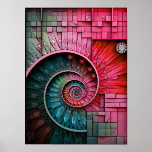 Poster Dubman Designs : Conception Fibonacci néon rose lu (Devant)