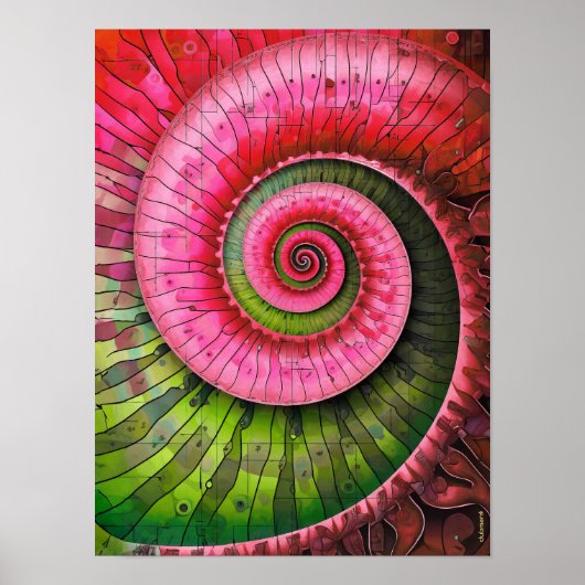 Poster Dubman Designs : Fibonacci rose et vert lumineux (Devant)