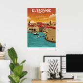 Poster Dubrovnik Croa Minimal Travel Illustration (Bureau à domicile)
