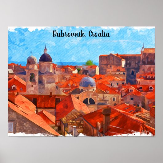Poster Dubrovnik Croatie Aquarelle Peinture Voyage (Devant)