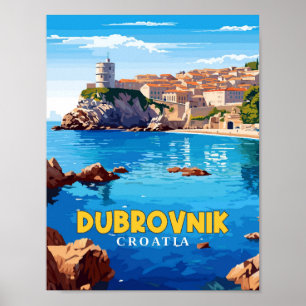 Poster Dubrovnik Croatie illustration de voyage vintage