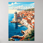 Poster Dubrovnik Croatie Travel Art Vintage<br><div class="desc">Dubrovnik Croatie design de voyage rétro. Elle est connue pour sa Vieille Ville,  entourée de massifs murs en pierre datant du XVIe siècle.</div>