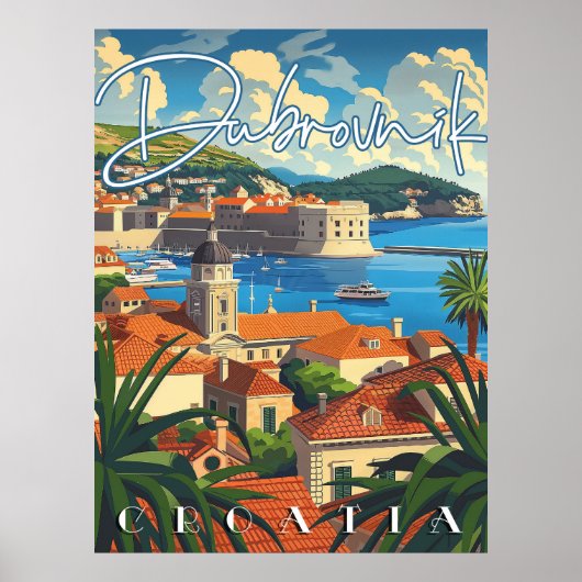 Poster Dubrovnik Croatie Vintage voyage (Devant)