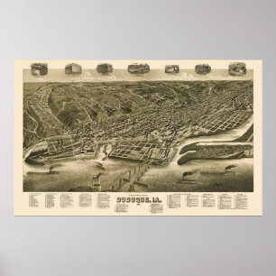 Poster Dubuque, Iowa Carte panoramique - 1889