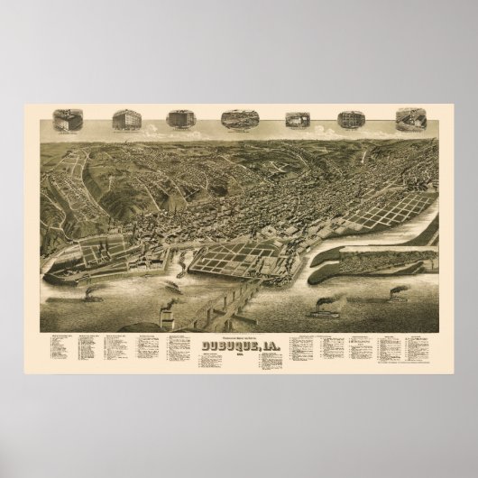 Poster Dubuque, Iowa Carte panoramique - 1889 (Devant)