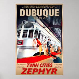 Poster Dubuque Iowa Twin Cities Zephyr Ligne de Burlingto