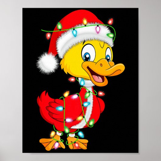Poster Duck Christmas Lights Santa Costume Cute Animal Xm (Devant)