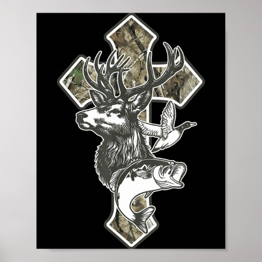 Poster Duck Deer Dove Camo Cross Christian Hello Hunting (Devant)