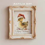 Poster Duckkling Christmas Greeting Card Duck in Santa Ha<br><div class="desc">Célébrez la saison des Fêtes avec cette adorable carte de Noël avec un charmant canard portant un chapeau de Père Noël ! Le design sucré et festif comprend "Joyeux Noël" écrit sous le canard, entouré de verdure hivernale et de délicats flocons de neige. Parfait pour répandre la joie des fêtes,...</div>