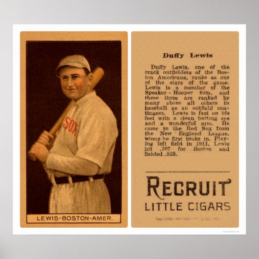 Poster Duffy Lewis Red Sox Baseball 1912 (Devant)