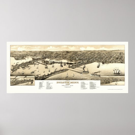 Poster Duluth, MN Carte panoramique - 1883 (Devant)
