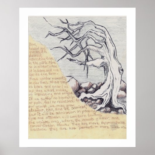 Poster d'un croquis d'arbre avec poème (Devant)