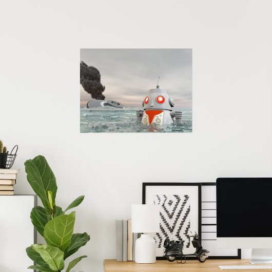 Poster d'un robot s'écraser en mer (Bureau à domicile)