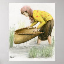 Poster d'une femme sifting Rice par Vannak Anan Pr