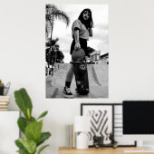 Poster d'une fille de patinage B&W - Skateboard (Bureau à domicile)