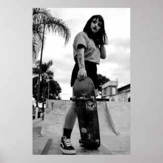 Poster d'une fille de patinage B&W - Skateboard