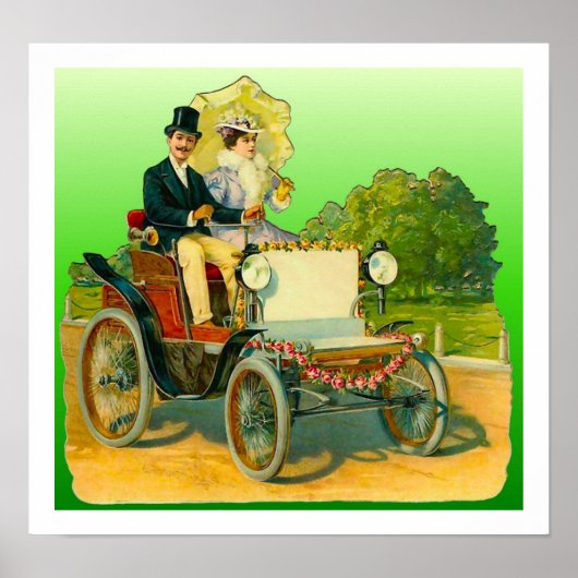 Poster d'une image vintage en couple et d'une voit (Devant)