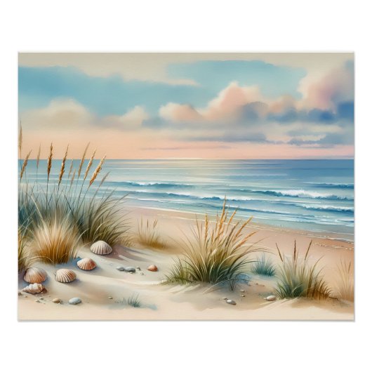 Poster Dunes côtières pastel à l'aquarelle (Devant)