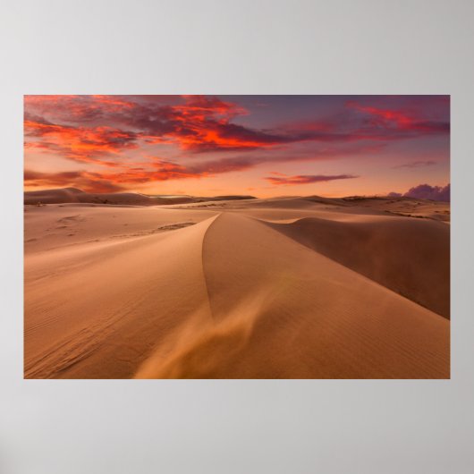 Poster Dunes de sable dans le désert au coucher du soleil (Devant)