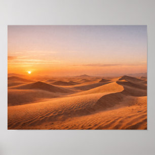 Poster Dunes de sable du désert doré Coucher de soleil Ho