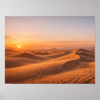 Poster Dunes de sable du désert doré Coucher de soleil Ho