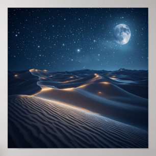 Poster Dunes éclairées par la lune sous des cieux étoilés