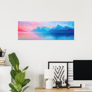 Poster « Dunlach » Grand paysage rose et bleu bord de mer