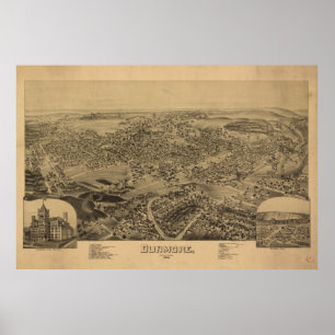 Poster Dunmore Pennsylvanie 1892 Carte panoramique antiqu